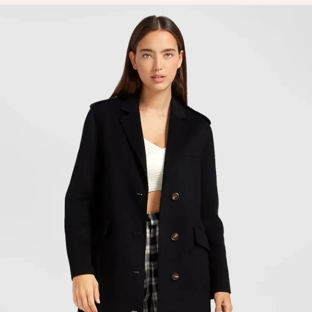Chic Black Women's Military Style Trench Coat